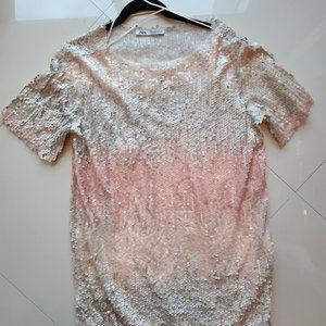 ZARA Womens Short Sleeve Sequins Shirt Size S US